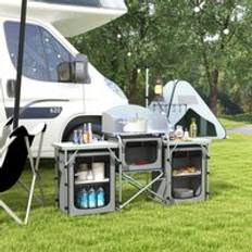 OutSunny Folding Camping Kitchen Portable Aluminium Camping Table with Bag Grey