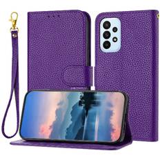 Samsung Galaxy A72 Wallet Cases GANGXUN Purple Phone Case For Samsung Galaxy A72 4G/5G PU Lether Litchi Pattern Card Slots Holder Flip Folio Wallet