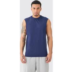 Herren - Viskose Tanktops boohooMAN Basic Drop Armhole Vest - Navy