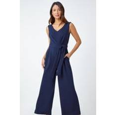 Rayon Jumpsuits & Overalls Roman Pleat Detail Wide Leg Stretch Jumpsuit Navy