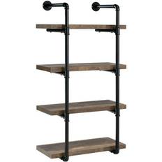 Furniture Benjara 11.5 and Black Wooden Floating with 4-Shelves and Piped Metal Frame Wall Shelf