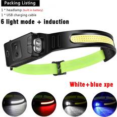 Blue Camping Lights Greenzech Blue XPE A Packing COB LED Induction Riding Headlamp 1200mAh USB Rechargeable Hunting Flashlight Work Light 6 Modes Head Lamp Torch
