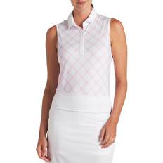 Puma Women Polo Shirts Puma Women's Cloudspun Plaid Sleeveless Polo White/Pink