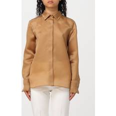 Max Mara Skjorter Max Mara Læder Silk Italiensk Krave Knap Skjorte - Brun