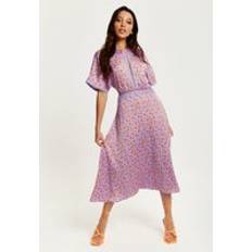 Liquorish Cheetah Print Midi Dress With Mesh Detailing In Lilac And Orange Multi