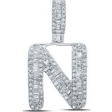 Men - White Gold Charms & Pendants Jewelry Outlet 10kt White Gold Mens Baguette Diamond N Initial Letter Pendant 1/2 Cttw