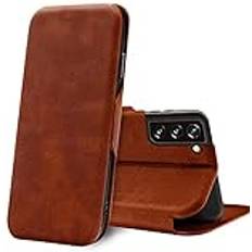 Verco Verco plånboksfodral för Samsung Galaxy S22 skal, Premium pu läderplånbok Flip Case Wallet för Samsung S22 5G bokfodral fodral, Brun