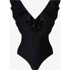 Malina Badkläder Malina Paola Ruffled V-Neck Swimsuit - Svart