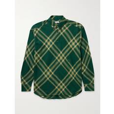 Burberry Green Shirts Burberry Oversized Button-Down Collar Checked Wool-Flannel Shirt Men Green