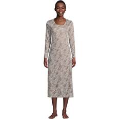 Nightgowns Lands' End Women Long Sleeve Supima Midcalf Nightgown Allspice/ivory Spotted Leopard Plus 1x