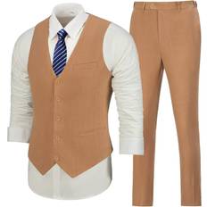 Green Suits Msadgy Men's Suit Vest Pants Linen Piece Suits Set Men Casual Slim Fit Suit Wedding Groomsmen Summer Prom Tuxedos Suit Dress for MenKhaki, XXXL