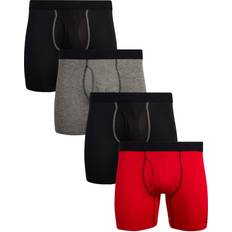 Reebok Men Underwear Reebok Men's Underwear Performance Boxer Briefs with Fly Pouch 4 Pack Medium, Red/Black/Black/Grey