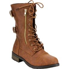 Ankle Boots Forever Womens Mango-71 Faux Leather Military Style Ankle Boots Tan