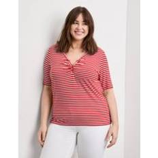 6XL - Damen Hemden Samoon Henley Shirt mit Ringel-Dessin Rot 48/XL