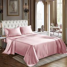 CozyLux Satin 4-Pieces Silky Bed Sheet Pink