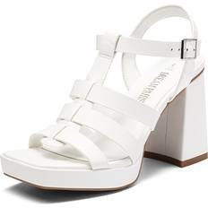 Heeled Sandals Dream Pairs Women's Gladiator Sandals Platform Chunky Heels Sandals, Y2K Strappy Block Heeled Sandals with Adjustable Ankle Strap, Open Square Toe Fisherman T-Strap WHITE, 8, SDHS2372W