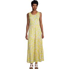 Lands' End XL Dresses Lands' End Womens LWCM Slvls Tiered Midi Dress Bright Sun Yellow Lemon Check Plus 3X