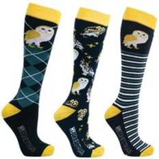 Hy Equestrian Night Owl Socks Pack of 3 Mid Navy 4-8