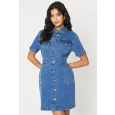 Dorothy Perkins Petite Denim Short Sleeve Mini Dress Mid Wash