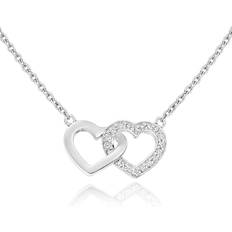 Beaverbrooks Beaverbrooks Women's Silver Cubic Zirconia Double Heart Necklace, 45cm