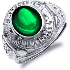 Men Rings Jewelco London Mens Rhodium Plated Sterling Silver Green Oval Cubic Zirconia Cabochon College Signet Ring