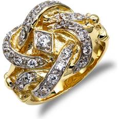 Gold - Men Rings Jewelco London Men's Solid 9ct Yellow Gold White Round Brilliant Cubic Zirconia Double Knot Ring