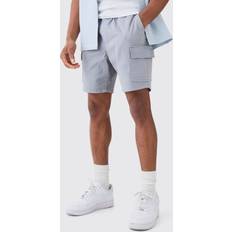 Cargoshortsit - Harmaa boohooMAN Slim Fit Elasticated Waist Cargo Shorts - Grey