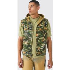 Camouflage Vests boohooMAN Mens Reversible Camo Twill Gilet Green