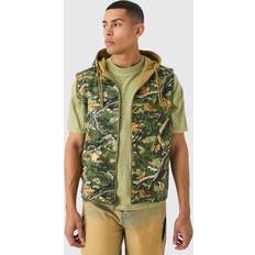 Kamouflage Västar boohooMAN Mens Reversible Camo Twill Gilet - Khaki