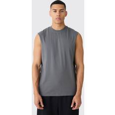 Herren - Viskose Tanktops boohooMAN Basic Drop Armhole Vest - Charcoal