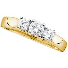 Jewelry Outlet 14kt Yellow Gold Round Diamond 3-stone Bridal Wedding Engagement Ring 1/4 Cttw