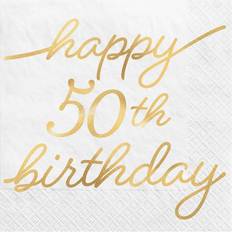 Amscan Golden Age Birthday, Happy 50th Birthday Beverage Napkins, 16 Count
