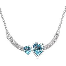 Blue Necklaces Charles William Women's Double Heart Love Sky Blue Crystal Pendant Necklace Stones