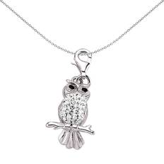 Crystal Charms & Pendants Jewelco London Sterling Silver White Crystal Owl Charm CM112