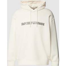 Emporio Armani White Jumpers Emporio Armani Hoodie mit Label-Stitching in Offwhite, Größe