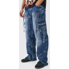 Silk Jeans boohooMAN Mens Baggy Rigid Strap And Buckle Detail Jeans In Indigo Blue 34R