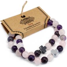 Amethyst Jewellery Ancient Wisdom Set of Gemstones Friendship Bracelets Love Amethyst & Rose Quartz Multicoloured