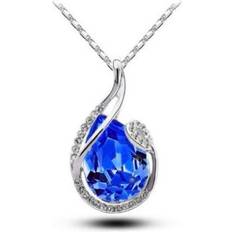 Blue Necklaces Charles William Women's Dark Blue Teardrop Stone Pendant Necklace Silver Stones Blue/Silver