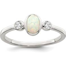 Finest Gold Sterling Silver Polished CZ & White Created Opal Ring