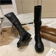 Women Over The Knee Boots Pu Leather Autumn Winter Soft Platform Ladies Shoes Female Thight Boot Womens Long Boots Black