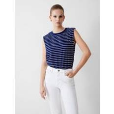 Stripes Tank Tops French Connection Padded Shoulder Stripe Tank Top Dark Navy/White Blue