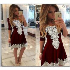 Zhihuan burgundy, XL Sexy Floral Crochet Boutique Party Dress Black
