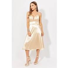 Rose Gold - Women Clothing Krisp Knee Length Stappy Satin Occasion Dress Rose Gold