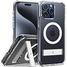 Capella Mag Kickstand för iPhone 15 Pro Skal [Militärklassat Fallskydd] [Inbyggt Stativ] med Kraftfulla Magneter iPhone 15 Pro Clear White