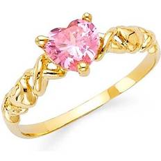 The Gem Collection DM02191RG-sz7 14K Yellow Gold Pink Cubic Zirconia Heart Xoxo Ring for Womens