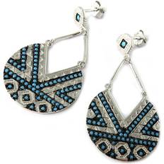 Turquoise Earrings Les Tresors De Lily [N7691] Silver turquoise rhodium 'Navajos' silver earrings 40x30 mm