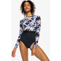 Roxy Active Long Sleeve One-Piece Swimsuit - Black/Grey