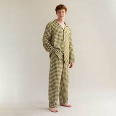 Green - Men Sleepwear Piglet In Bed Men's Gingham Linen Pajama Set - Botanical Green