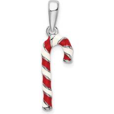 QC10659 Sterling Silver Polished 3D Enameled Candy Cane Pendant