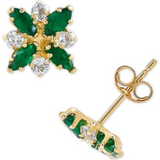 Macy's Green Earrings Macy's Emerald 3/4 ct. t.w. & White Topaz 1/3 ct. t.w. Flower Stud Earrings in 10k Gold Emerald